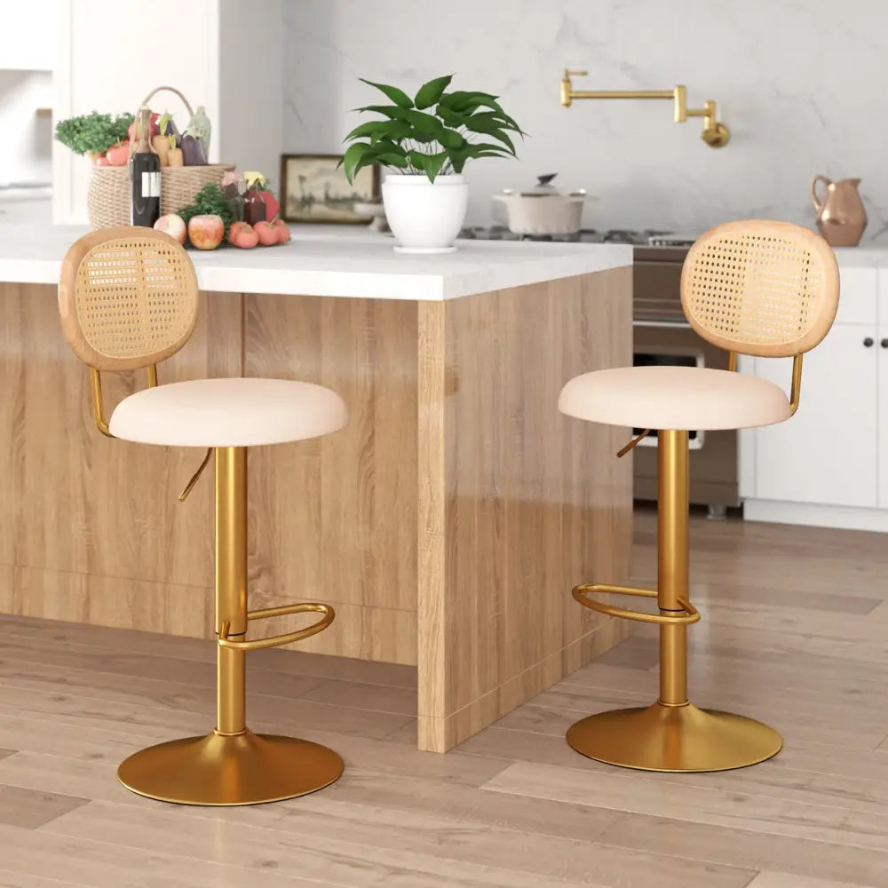 2 Pieces Bar Chairs with PE Rattan Backrest-360°Swivel and Height Adjustable Costway