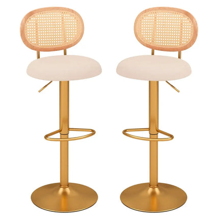 2 Pieces Bar Chairs with PE Rattan Backrest-360°Swivel and Height Adjustable Costway