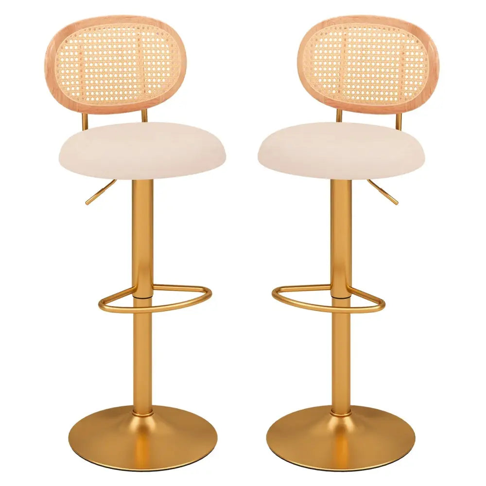 2 Pieces Bar Chairs with PE Rattan Backrest-360°Swivel and Height Adjustable Costway