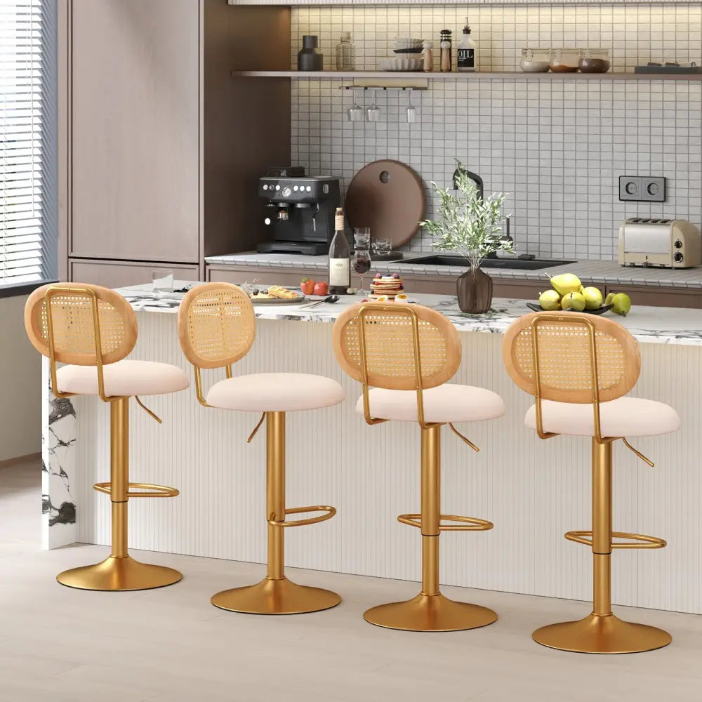 2 Pieces Bar Chairs with PE Rattan Backrest-360°Swivel and Height Adjustable Costway