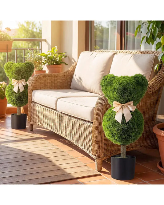 2 Pieces Bear Topiary Trees with Pots Sun-resistant Bear-Shaped Boxwood Faux Plants - Faux Plants