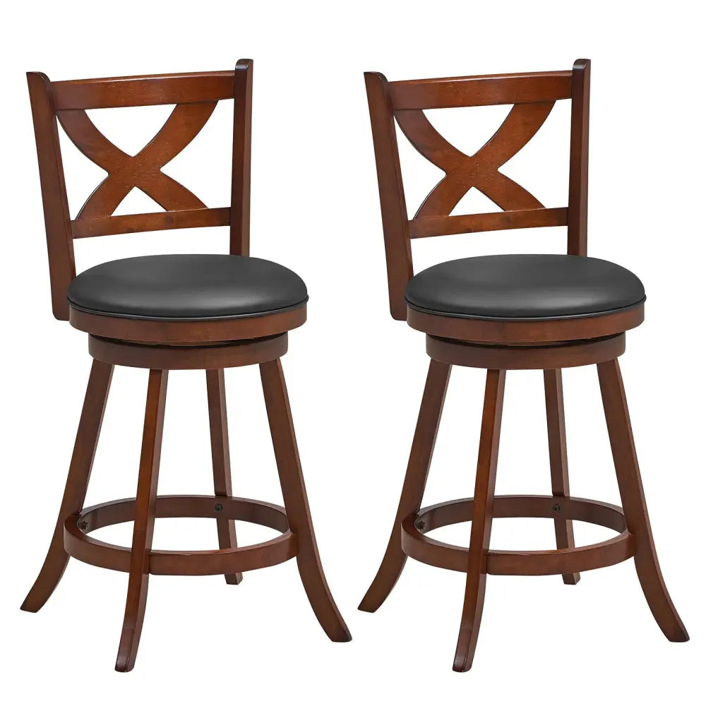 2 Pieces Classic Counter Height Swivel Bar Stool Set with X-shaped Open Back-M - Brown - Bar Stools
