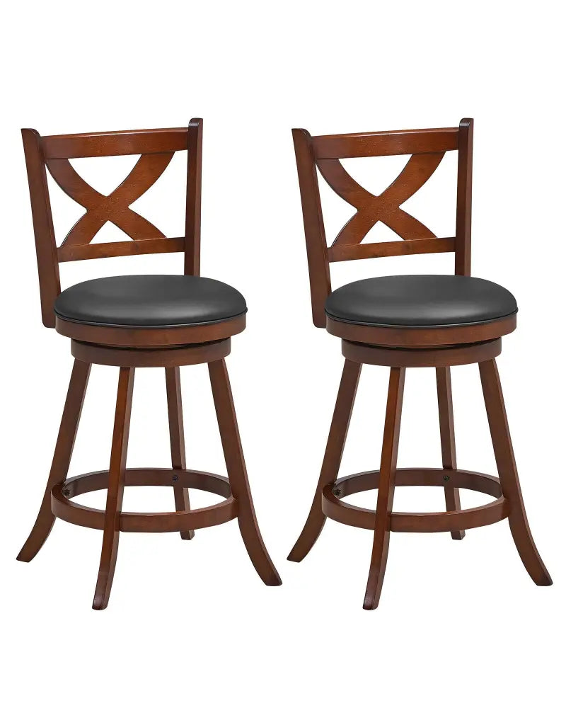 2 Pieces Classic Counter Height Swivel Bar Stool Set with X-shaped Open Back-M - Brown - Bar Stools