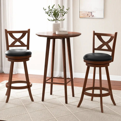 2 Pieces Classic Counter Height Swivel Bar Stool Set with X-shaped Open Back-L - Brown - Bar Stools