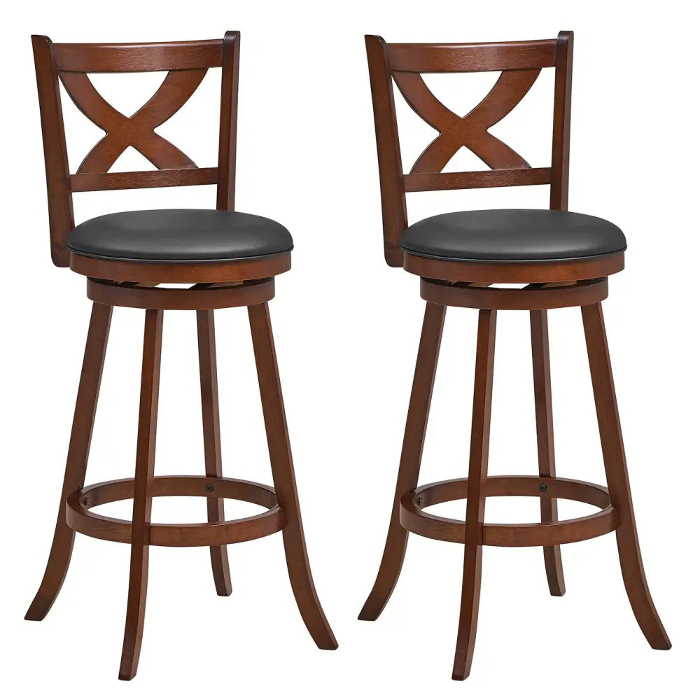 2 Pieces Classic Counter Height Swivel Bar Stool Set with X-shaped Open Back-L - Brown - Bar Stools