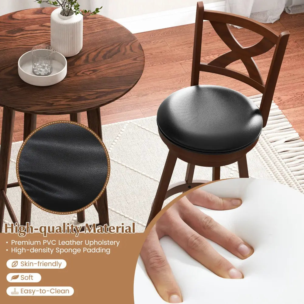 2 Pieces Classic Counter Height Swivel Bar Stool Set with X-shaped Open Back-L - Brown - Bar Stools