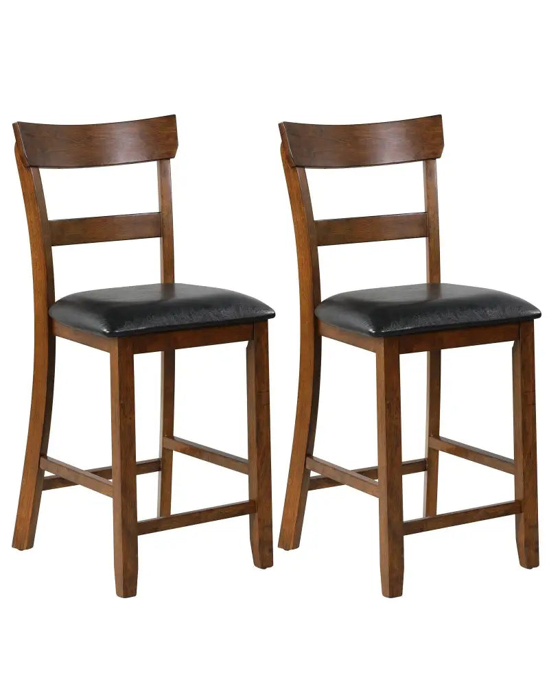 2 Pieces Counter Height Chair Set with Leather Seat and Rubber Wood Legs - Brown - Bar Stools
