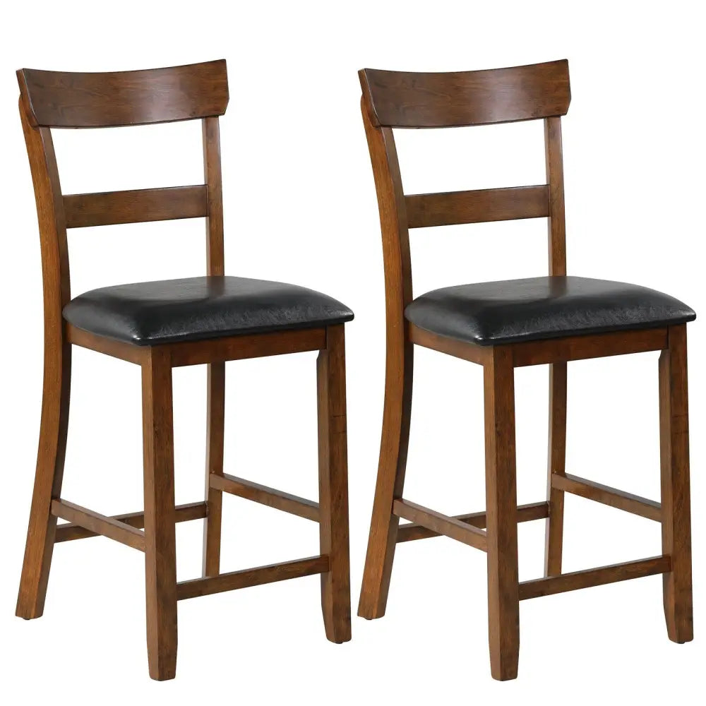 2 Pieces Counter Height Chair Set with Leather Seat and Rubber Wood Legs - Brown - Bar Stools