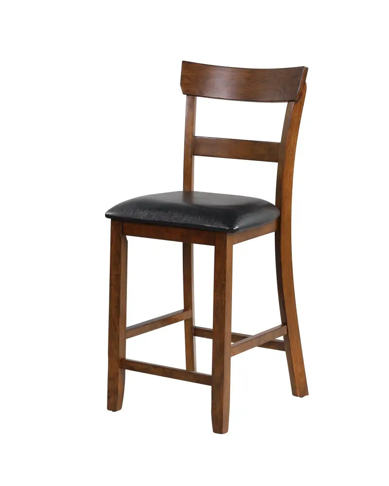 2 Pieces Counter Height Chair Set with Leather Seat and Rubber Wood Legs - Brown - Bar Stools