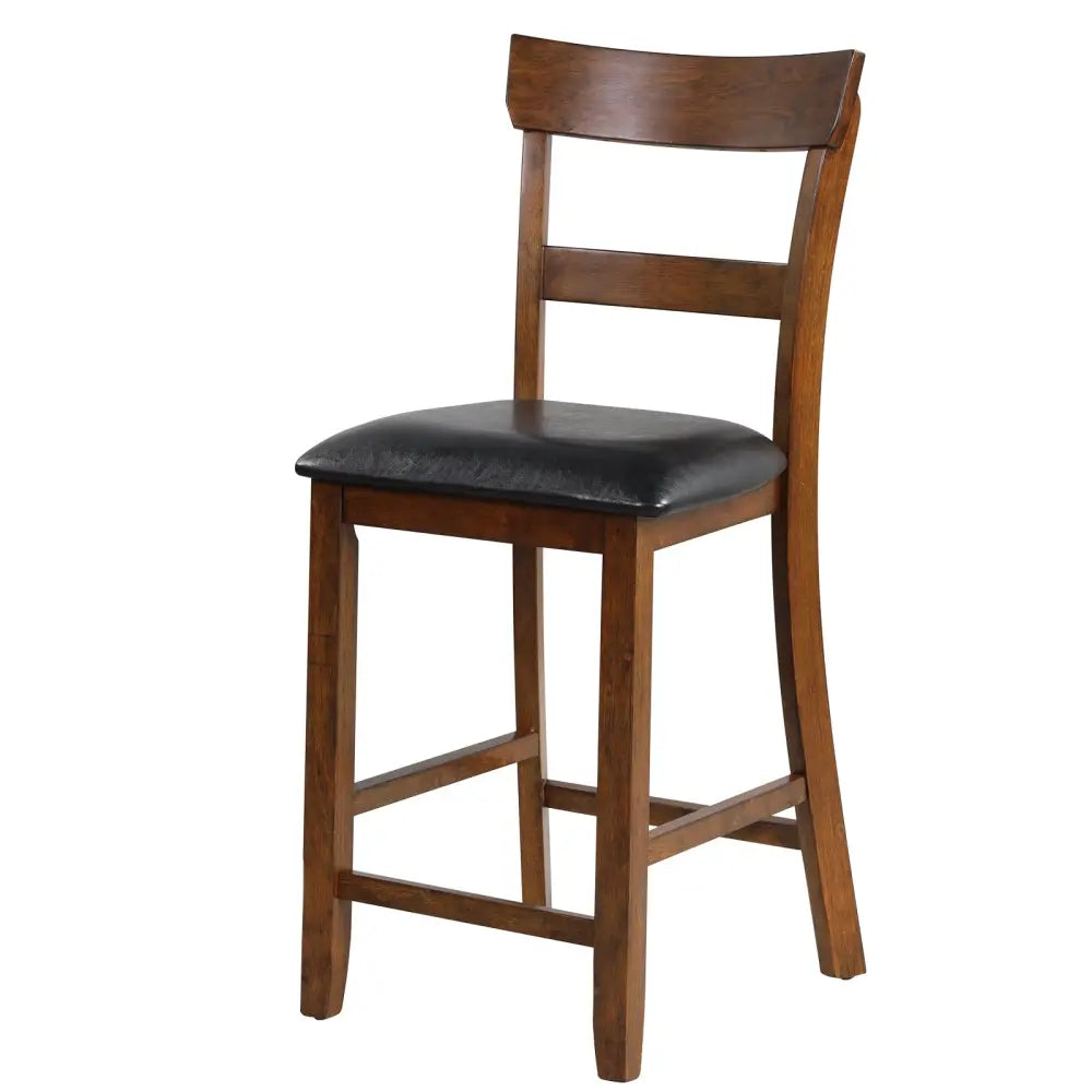 2 Pieces Counter Height Chair Set with Leather Seat and Rubber Wood Legs - Brown - Bar Stools