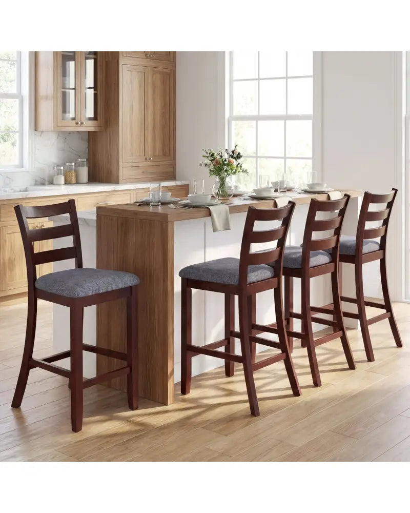 2 Pieces Counter Height Chairs with Fabric Seat and Rubber Wood Legs - Brown - Bar Stools