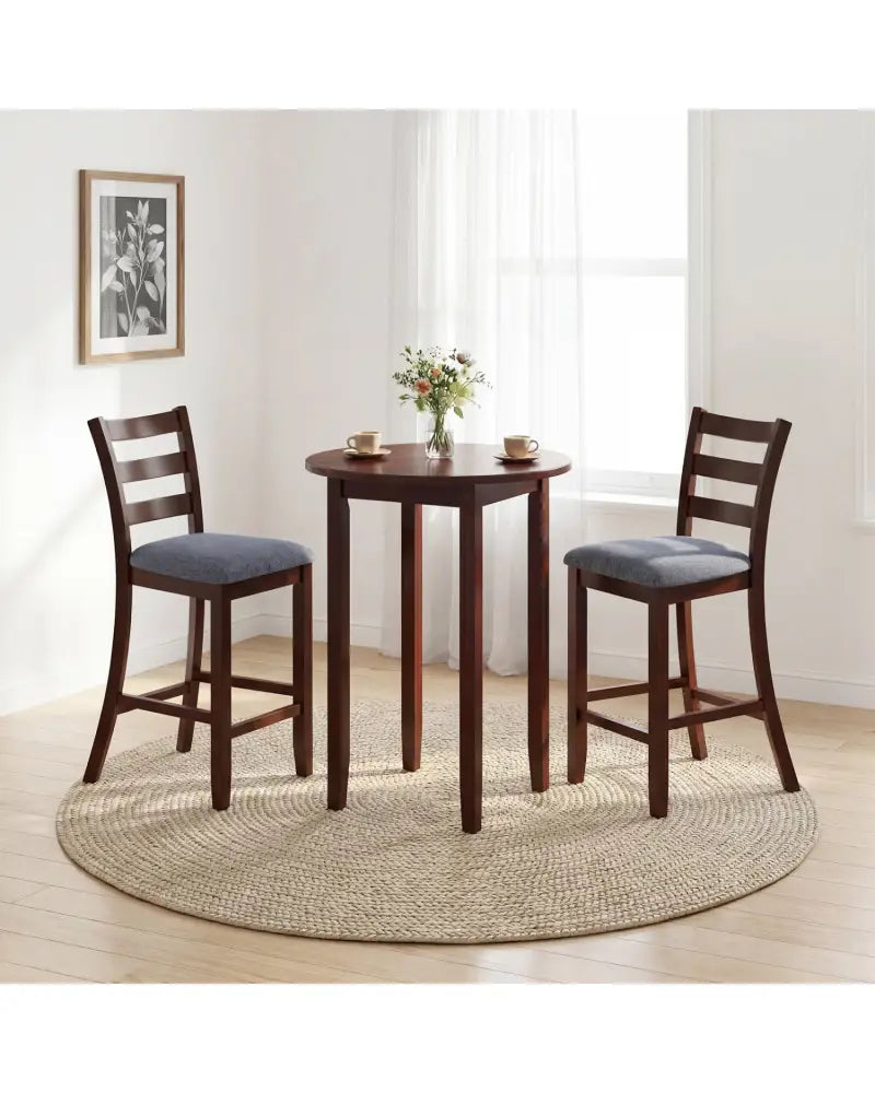 2 Pieces Counter Height Chairs with Fabric Seat and Rubber Wood Legs - Brown - Bar Stools