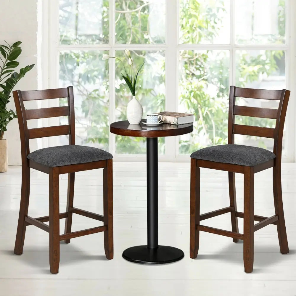 2 Pieces Counter Height Chairs with Fabric Seat and Rubber Wood Legs Costway