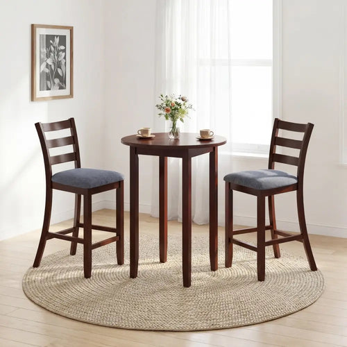 2 Pieces Counter Height Chairs with Fabric Seat and Rubber Wood Legs - Brown - Bar Stools