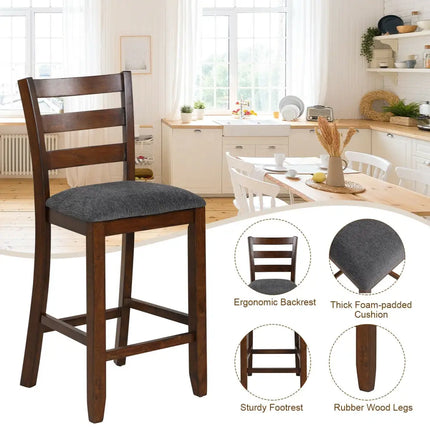 2 Pieces Counter Height Chairs with Fabric Seat and Rubber Wood Legs Costway