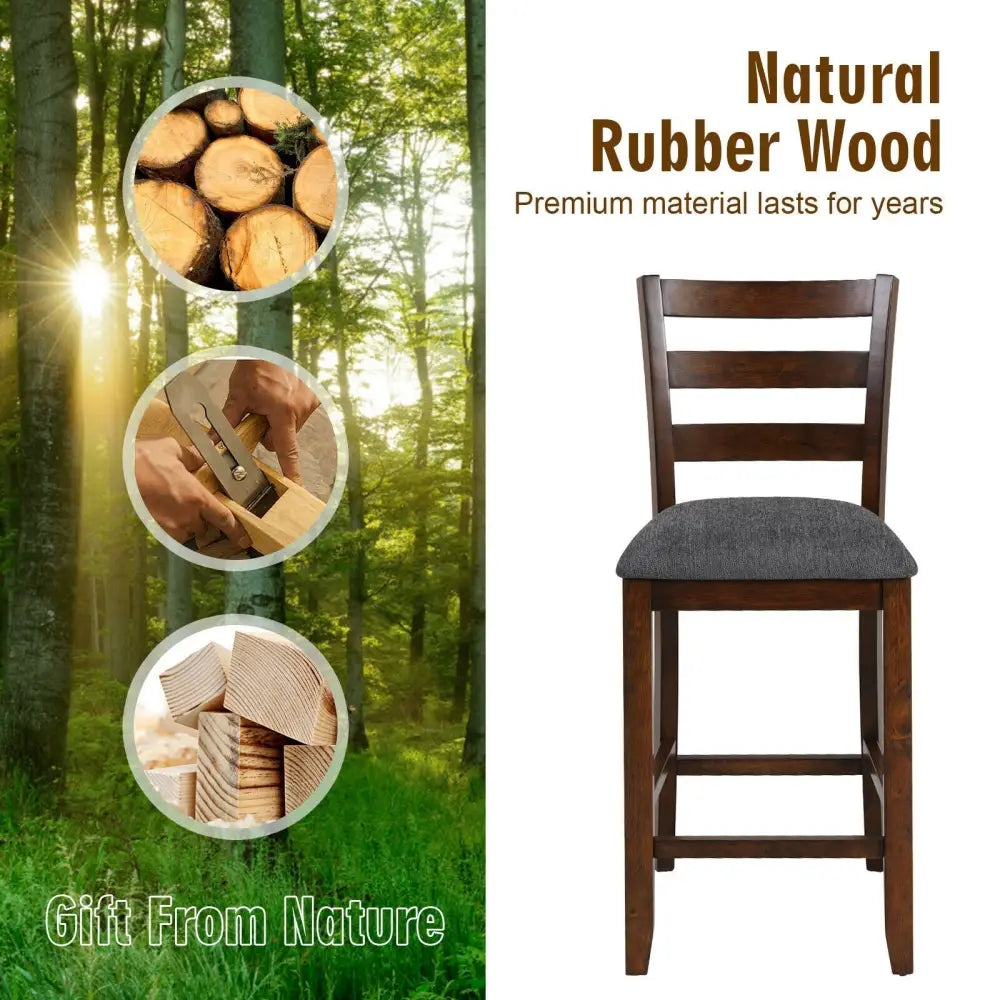 2 Pieces Counter Height Chairs with Fabric Seat and Rubber Wood Legs Costway
