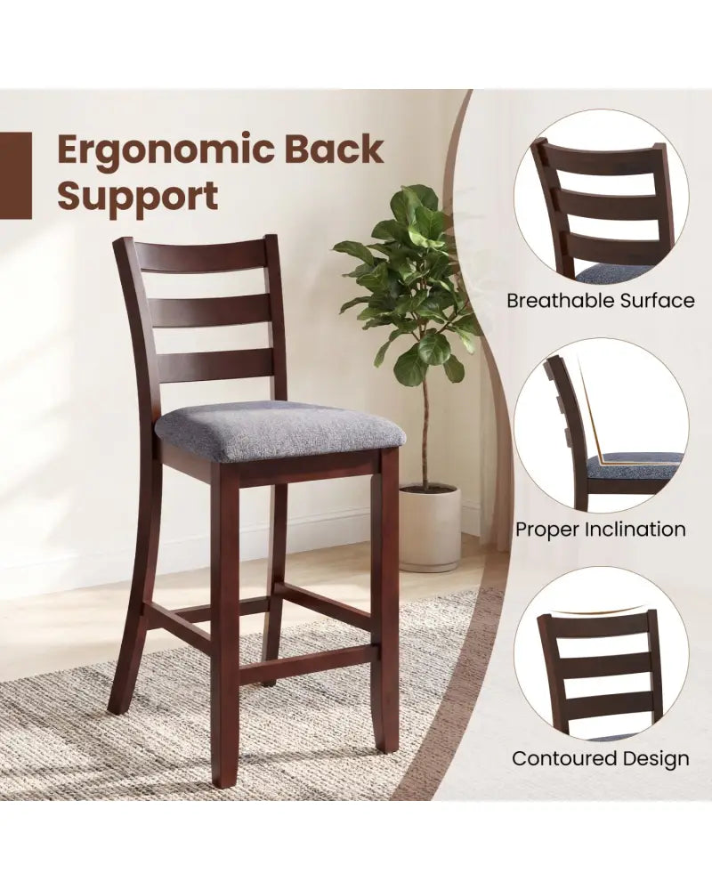2 Pieces Counter Height Chairs with Fabric Seat and Rubber Wood Legs - Brown - Bar Stools