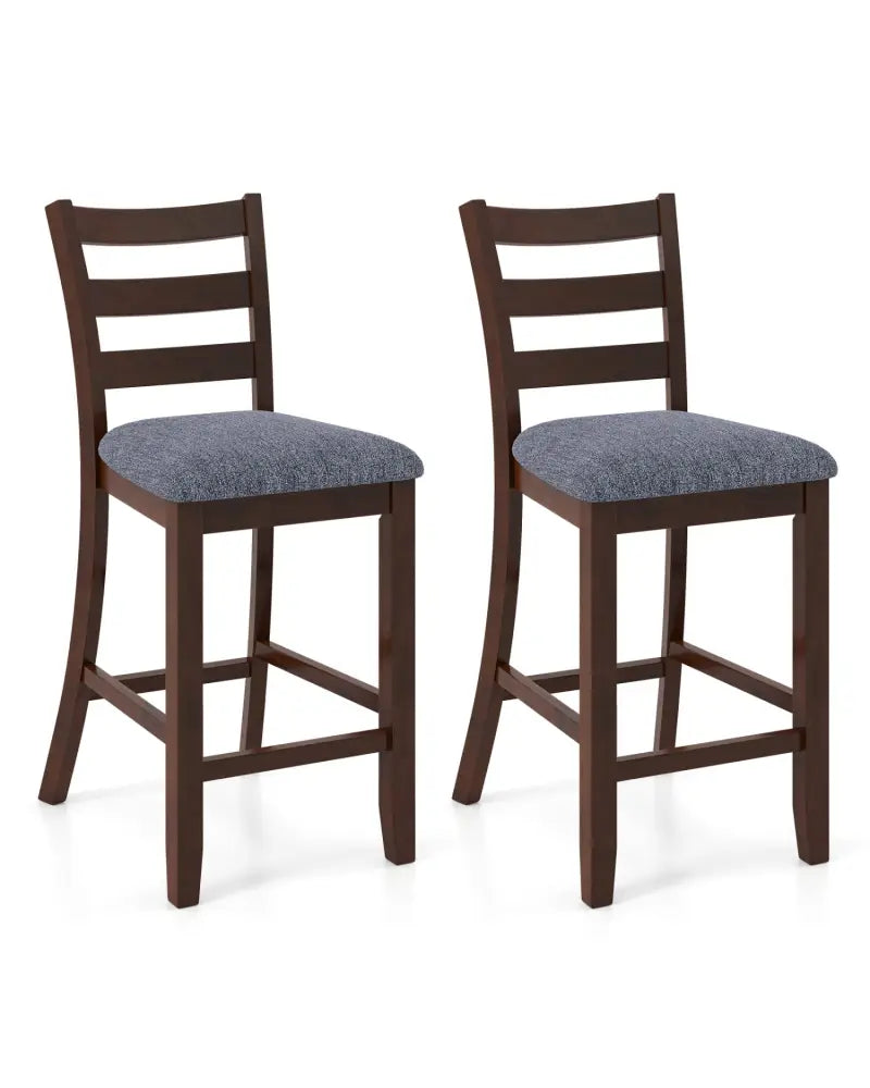 2 Pieces Counter Height Chairs with Fabric Seat and Rubber Wood Legs - Brown - Bar Stools