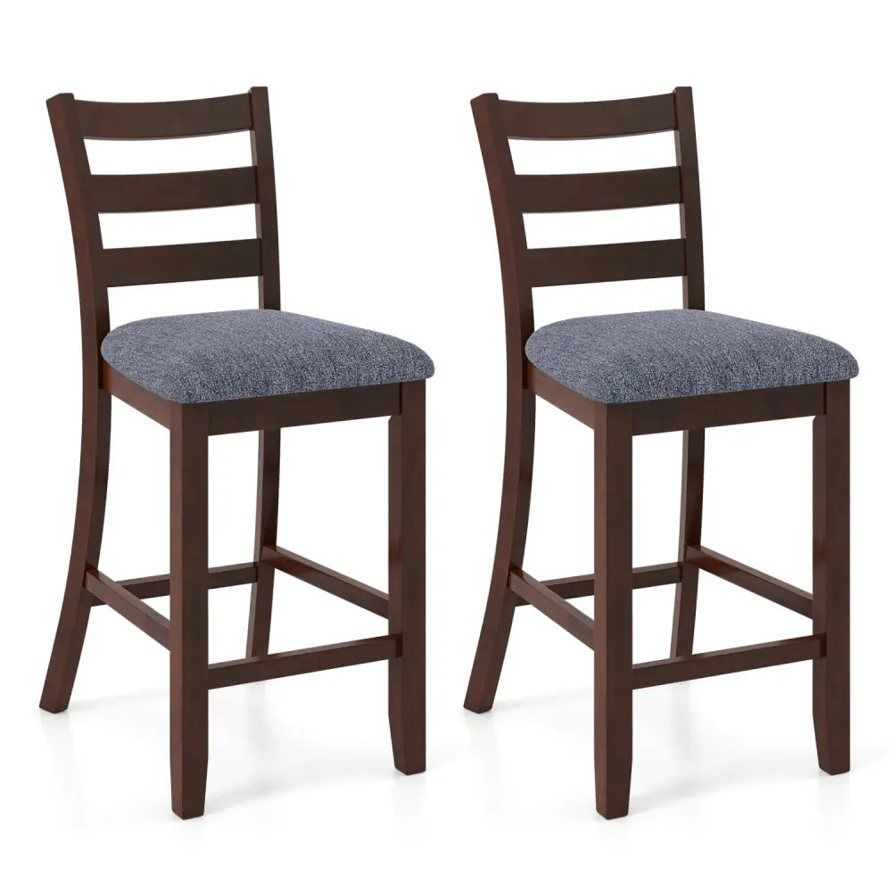 2 Pieces Counter Height Chairs with Fabric Seat and Rubber Wood Legs - Brown - Bar Stools
