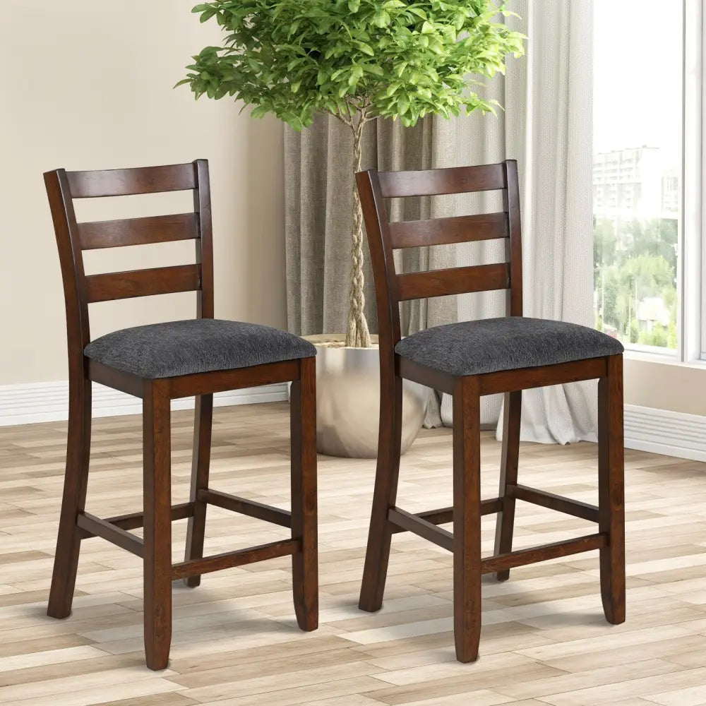 2 Pieces Counter Height Chairs with Fabric Seat and Rubber Wood Legs Costway