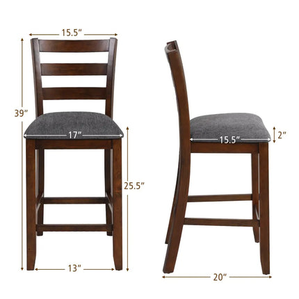 2 Pieces Counter Height Chairs with Fabric Seat and Rubber Wood Legs Costway