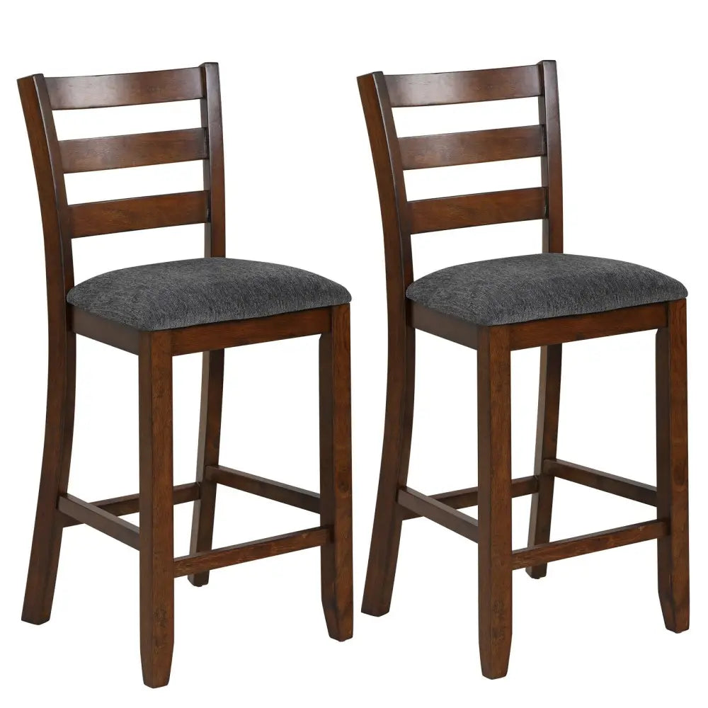 2 Pieces Counter Height Chairs with Fabric Seat and Rubber Wood Legs Costway
