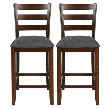 2 Pieces Counter Height Chairs with Fabric Seat and Rubber Wood Legs Costway