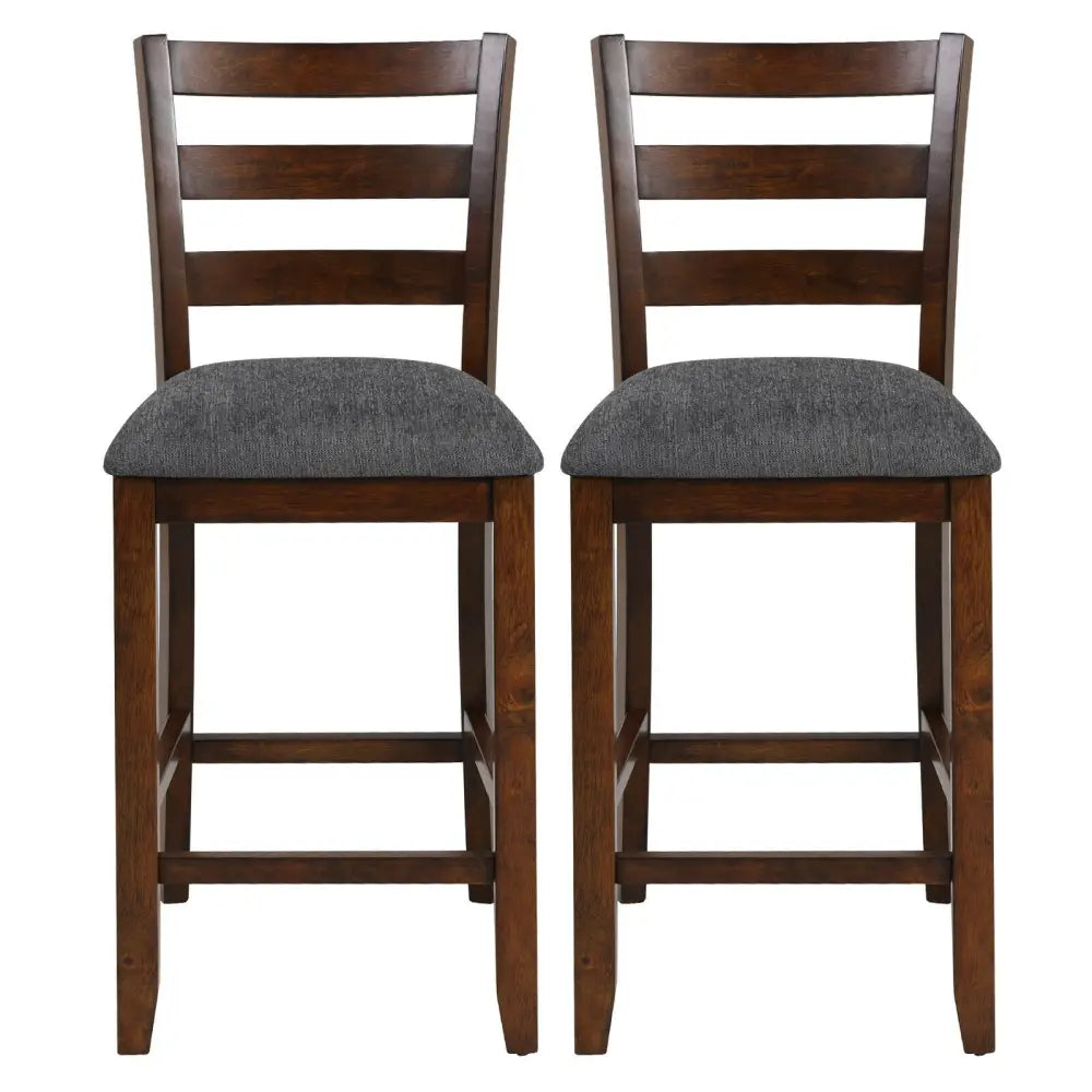 2 Pieces Counter Height Chairs with Fabric Seat and Rubber Wood Legs Costway