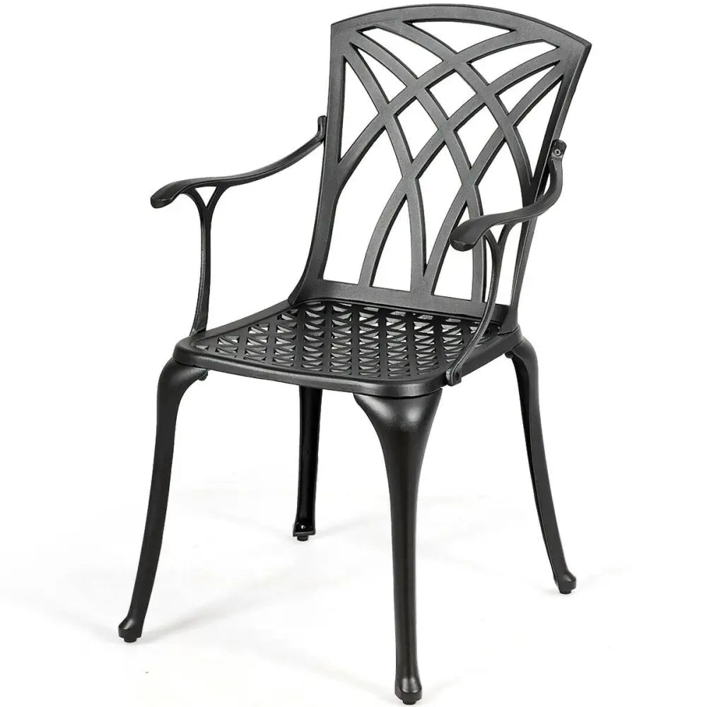 2 Pieces Durable Aluminum Dining Chairs Set with Armrests - Black - Patio Dining Chairs