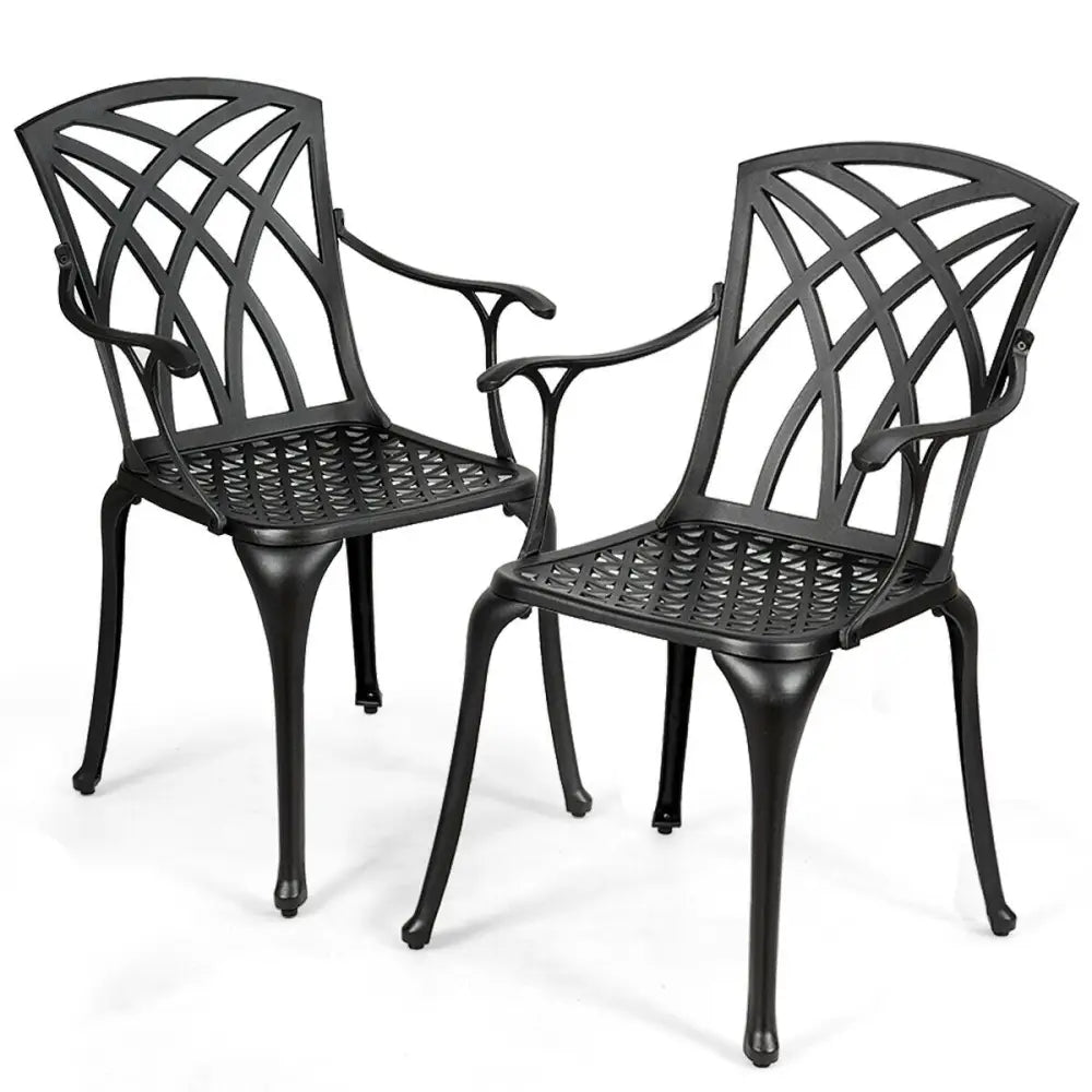 2 Pieces Durable Aluminum Dining Chairs Set with Armrests - Black - Patio Dining Chairs