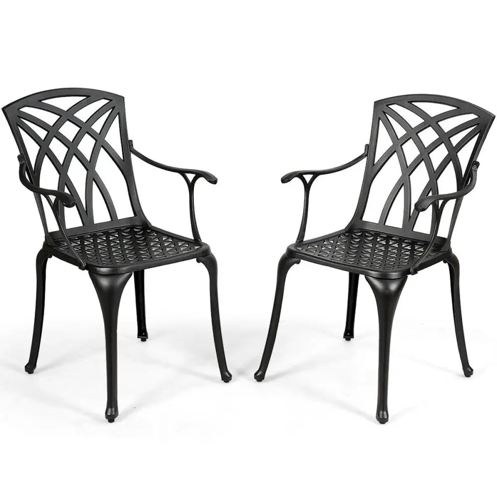 2 Pieces Durable Aluminum Dining Chairs Set with Armrests - Black - Patio Dining Chairs