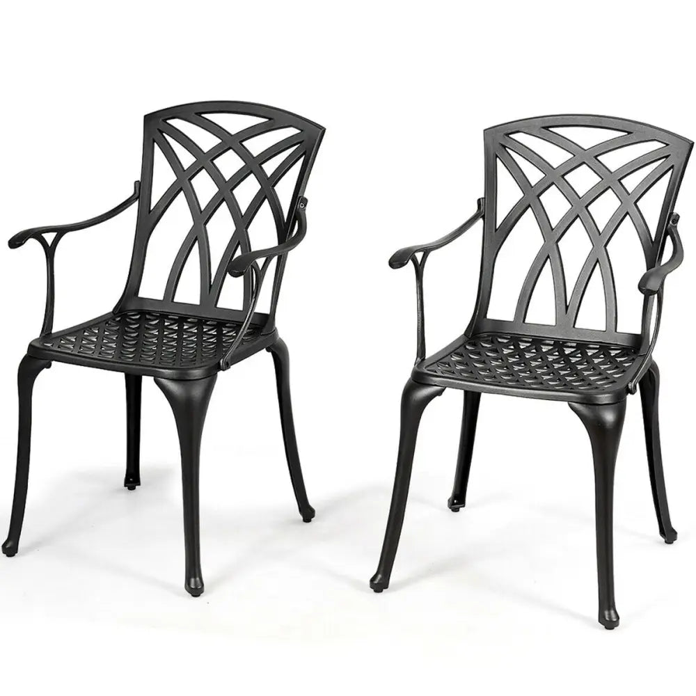 2 Pieces Durable Aluminum Dining Chairs Set with Armrests - Black - Patio Dining Chairs