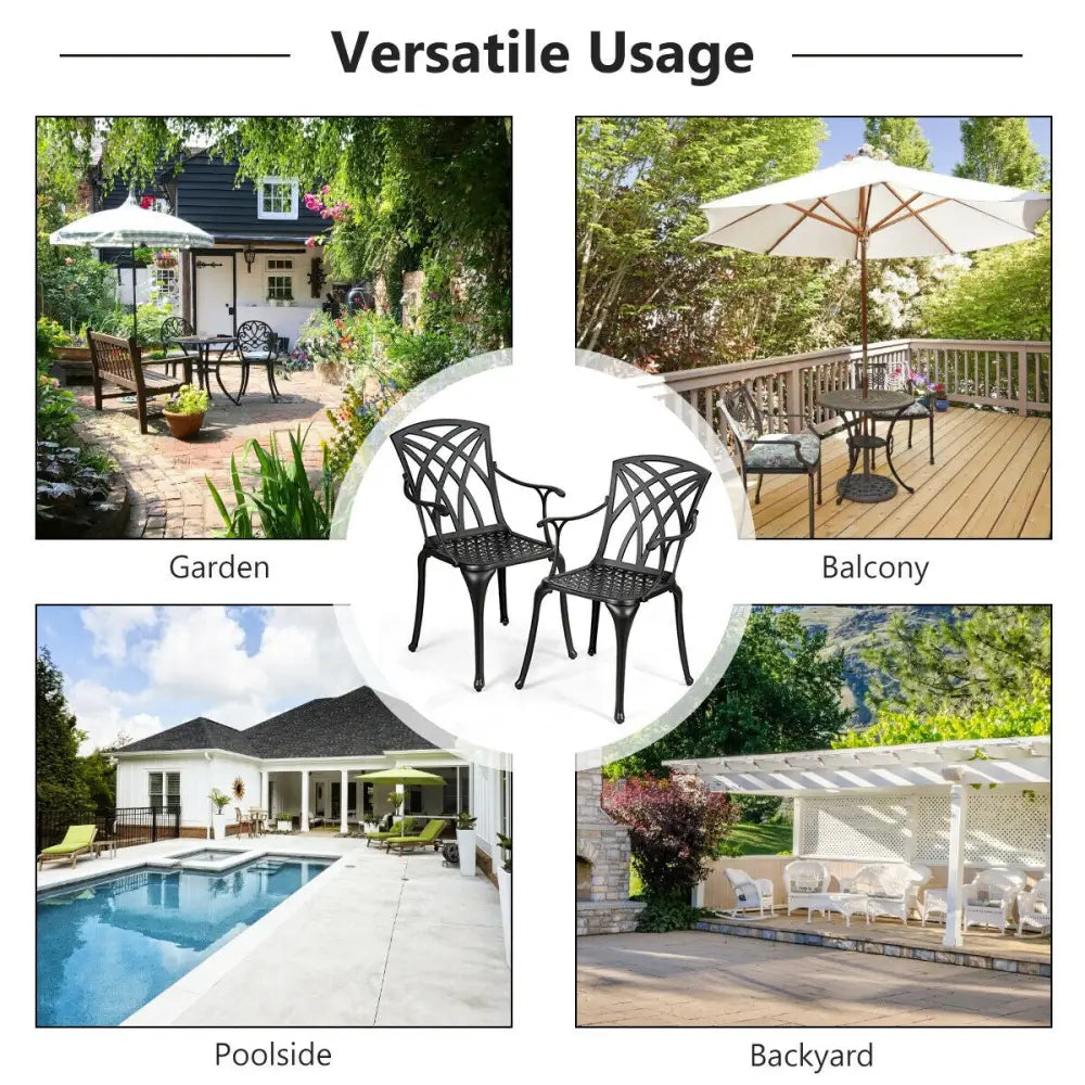 2 Pieces Durable Aluminum Dining Chairs Set with Armrests - Black - Patio Dining Chairs