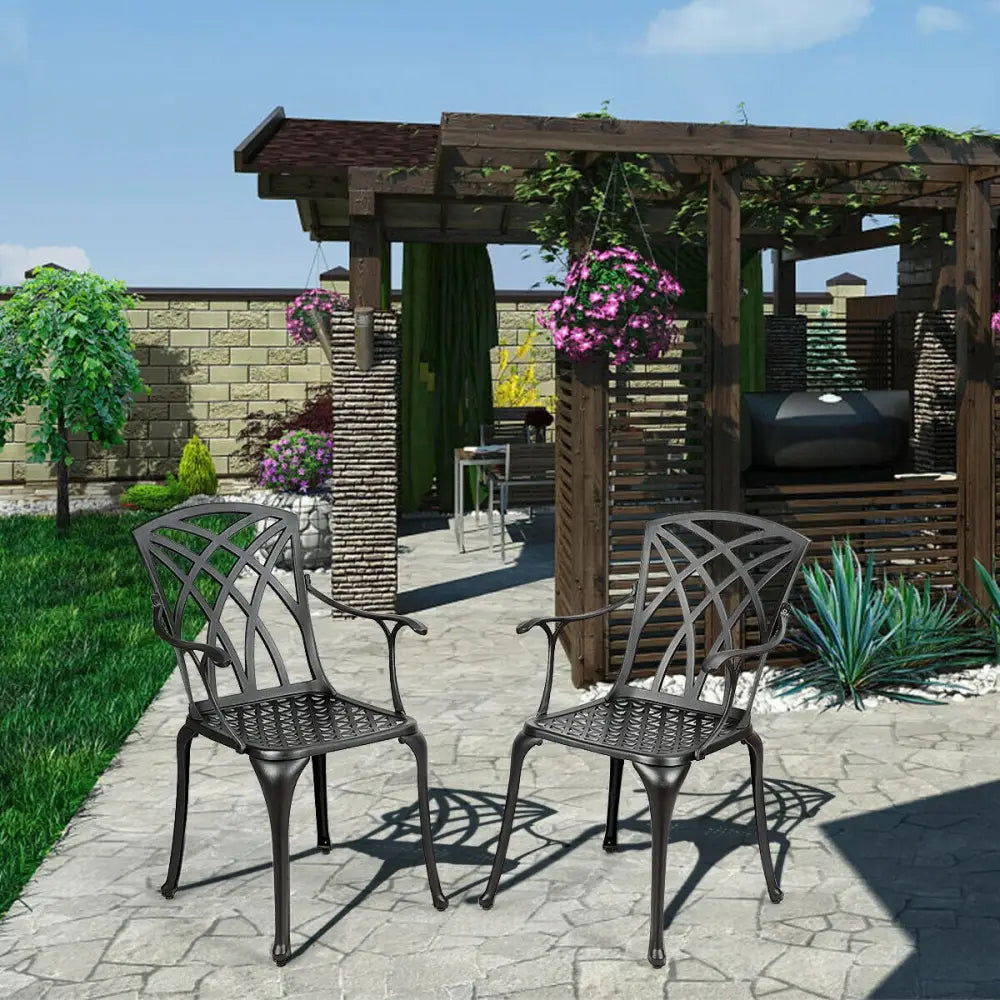 2 Pieces Durable Aluminum Dining Chairs Set with Armrests - Black - Patio Dining Chairs