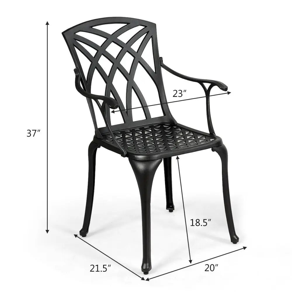 2 Pieces Durable Aluminum Dining Chairs Set with Armrests - Black - Patio Dining Chairs