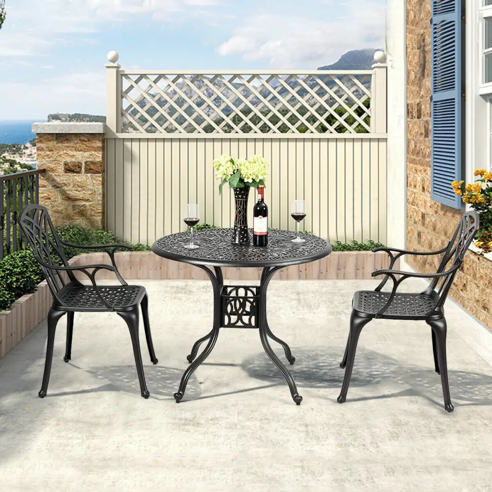 2 Pieces Durable Aluminum Dining Chairs Set with Armrests - Black - Patio Dining Chairs