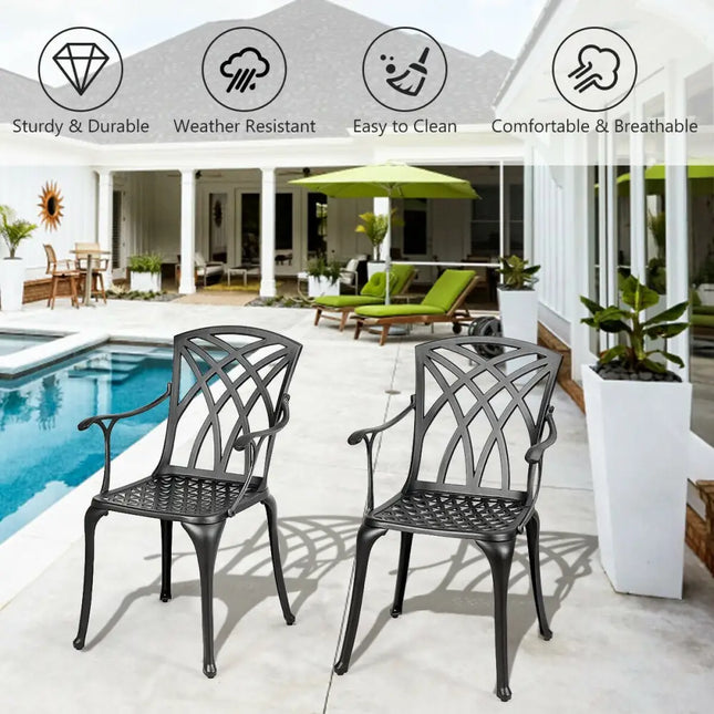 2 Pieces Durable Aluminum Dining Chairs Set with Armrests - Black - Patio Dining Chairs