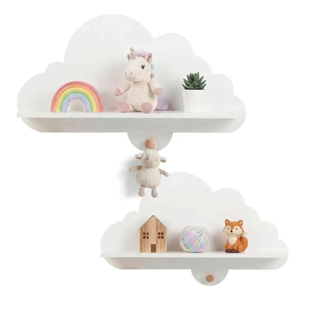 2 Pieces Floating Cloud Shelves Wall Mounted Storage Display Rack-White - White - Kids Storage