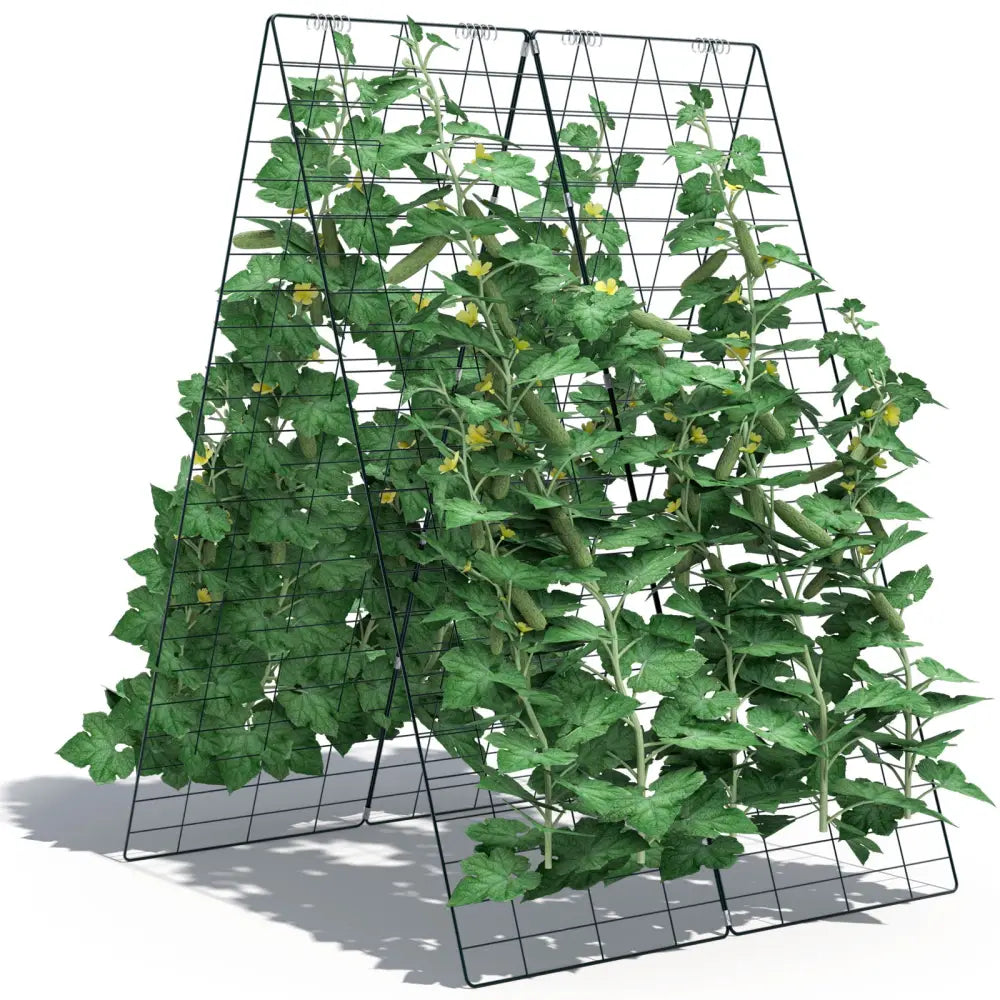 2 Pieces Foldable A-Frame Trellis Plant Supports with Twist Ties-Green - Green - Plant Supports