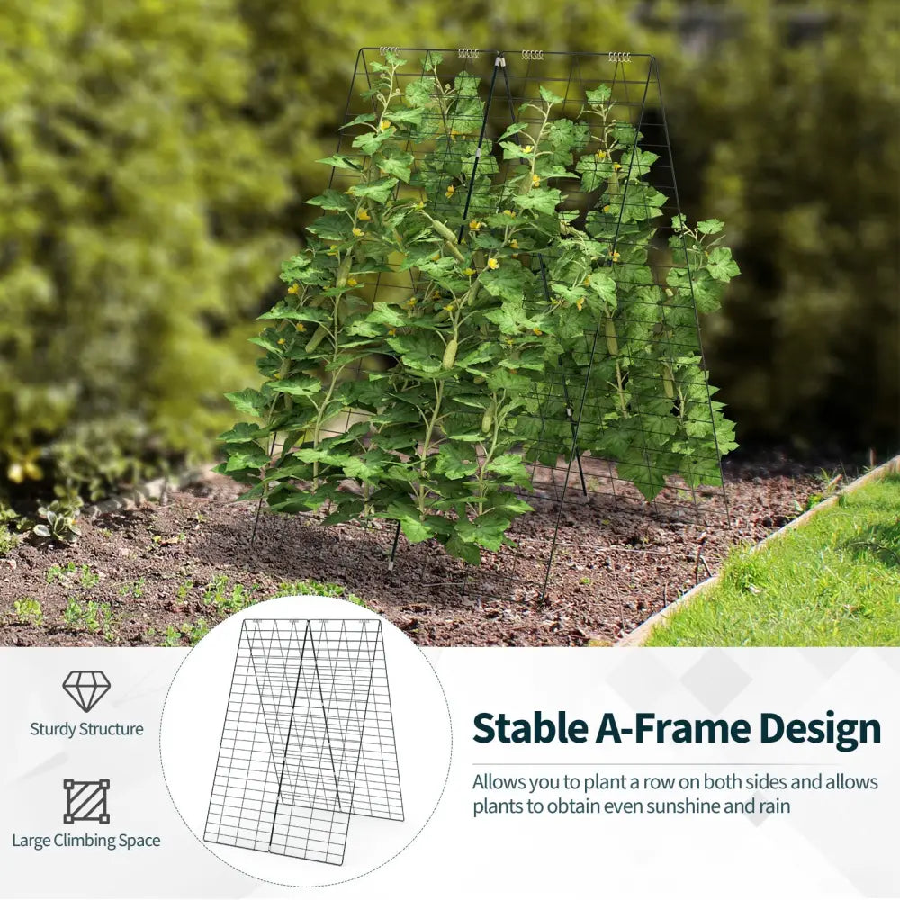 2 Pieces Foldable A-Frame Trellis Plant Supports with Twist Ties-Green - Green - Plant Supports