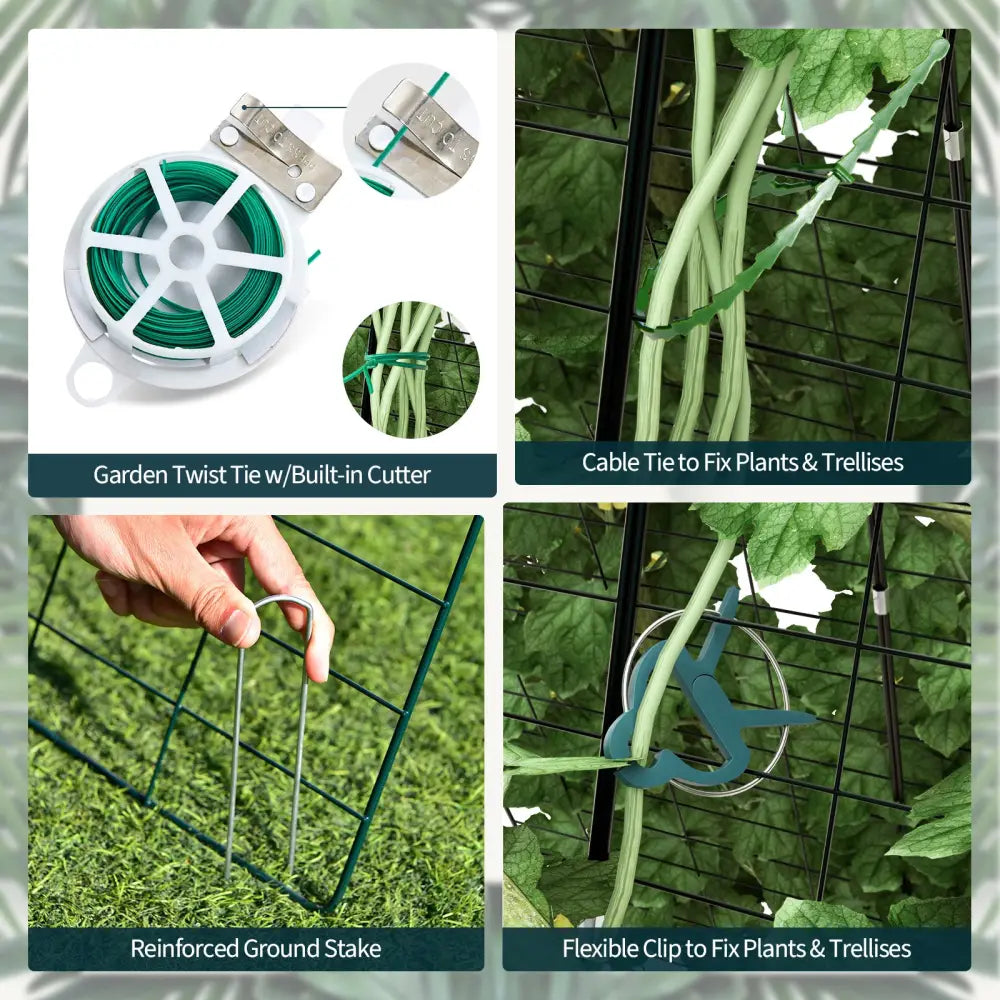 2 Pieces Foldable A-Frame Trellis Plant Supports with Twist Ties-Green - Green - Plant Supports