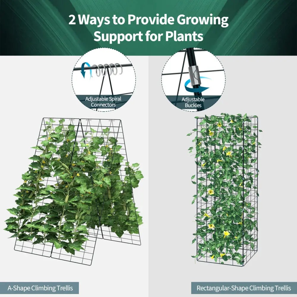 2 Pieces Foldable A-Frame Trellis Plant Supports with Twist Ties-Green - Green - Plant Supports