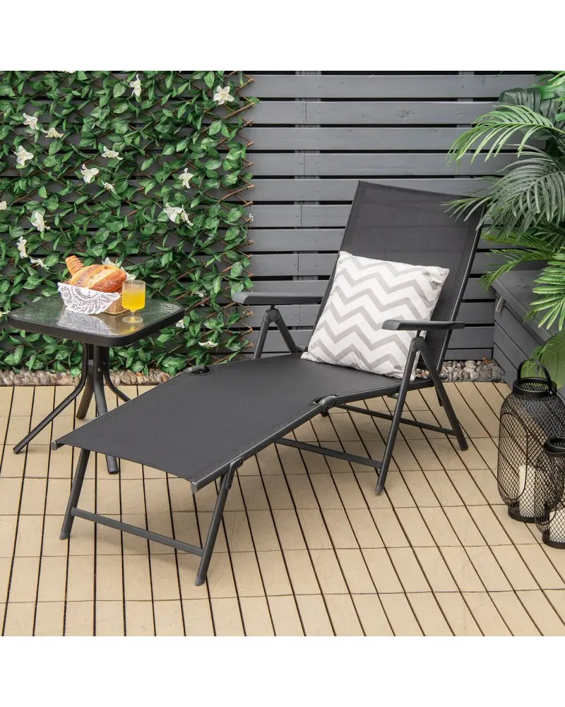 2 Pieces Foldable Chaise Lounge Chair with 2-Position Footrest-Black - Black - Outdoor Chaise Lounges