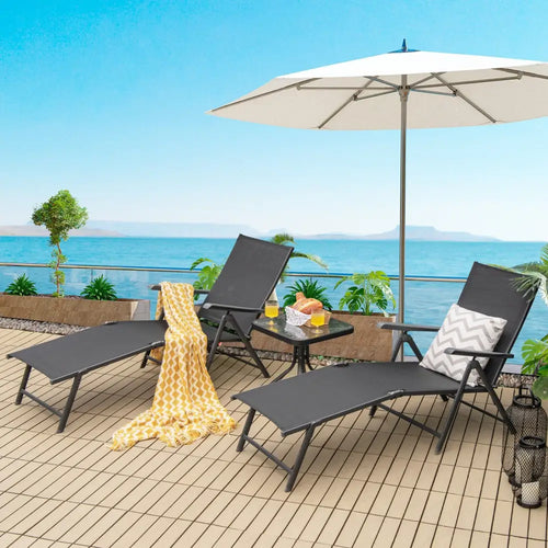 2 Pieces Foldable Chaise Lounge Chair with 2-Position Footrest-Black - Black - Outdoor Chaise Lounges