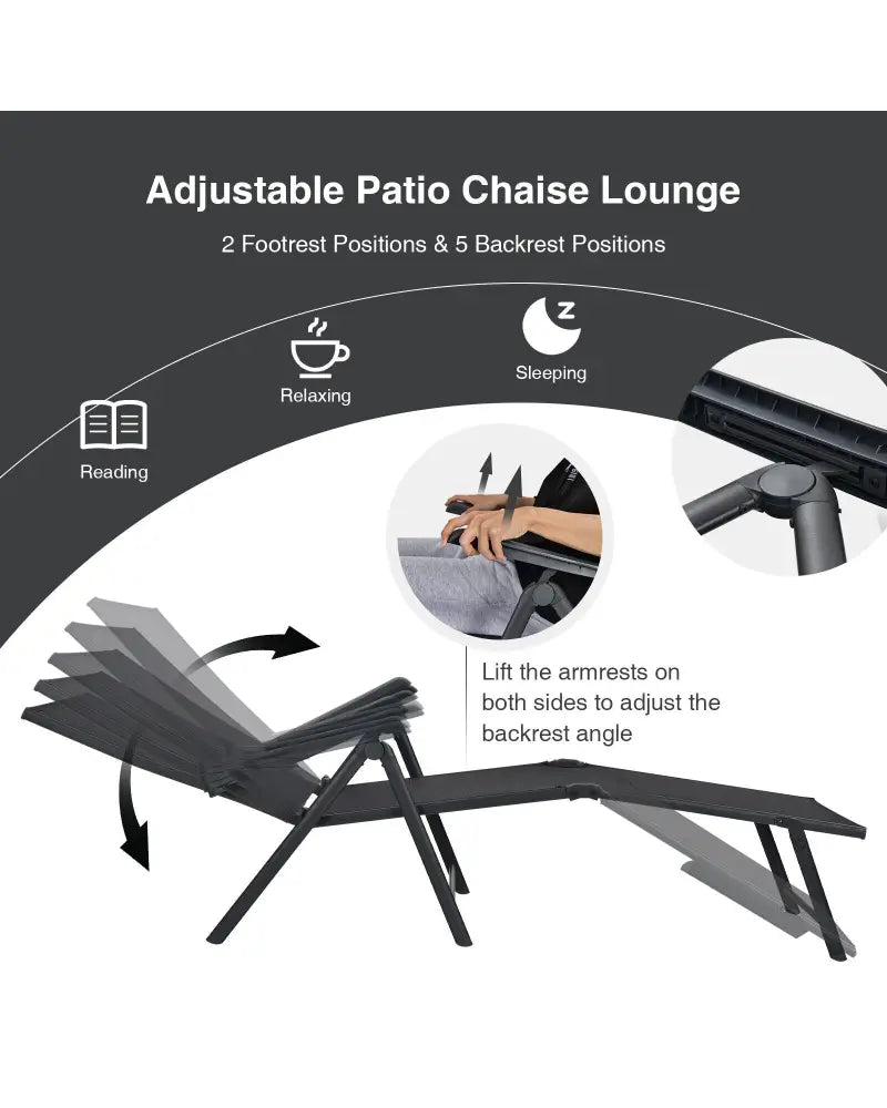 2 Pieces Foldable Chaise Lounge Chair with 2-Position Footrest-Black - Black - Outdoor Chaise Lounges