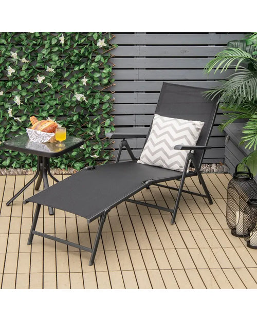 2 Pieces Foldable Chaise Lounge Chair with 2-Position Footrest-Black - Black - Outdoor Chaise Lounges