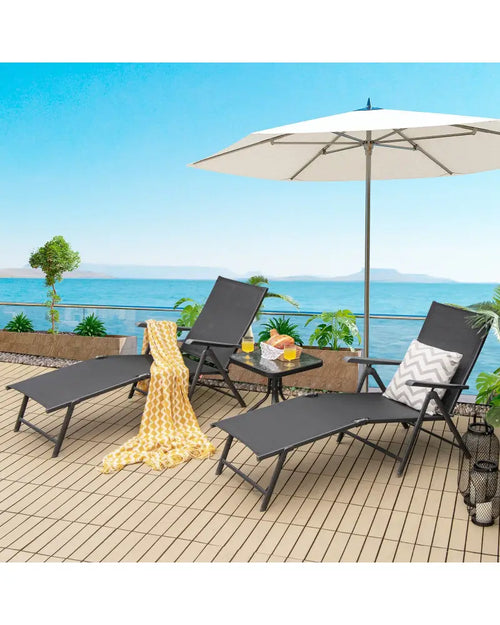 2 Pieces Foldable Chaise Lounge Chair with 2-Position Footrest-Black - Black - Outdoor Chaise Lounges