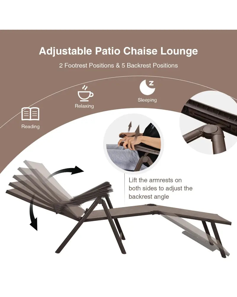 2 Pieces Foldable Chaise Lounge Chair with 2-Position Footrest-Brown - Brown - Outdoor Chaise Lounges