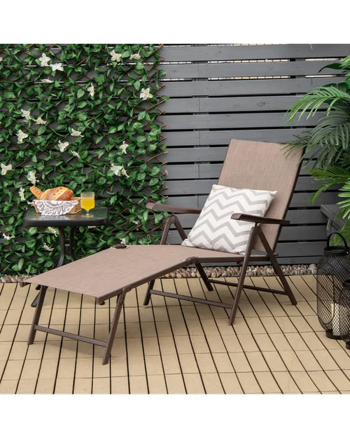 2 Pieces Foldable Chaise Lounge Chair with 2-Position Footrest-Brown - Brown - Outdoor Chaise Lounges
