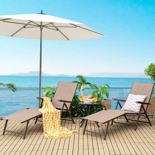 2 Pieces Foldable Chaise Lounge Chair with 2-Position Footrest-Brown - Brown - Outdoor Chaise Lounges
